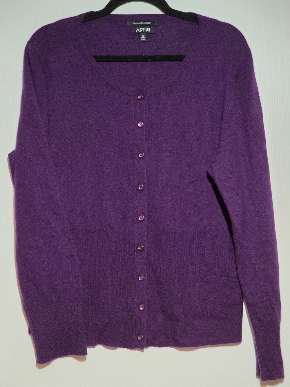 XL Apt. 9 Cashmere Purple Cardigan Sweater Crewneck Soft Luxury Classic Basic